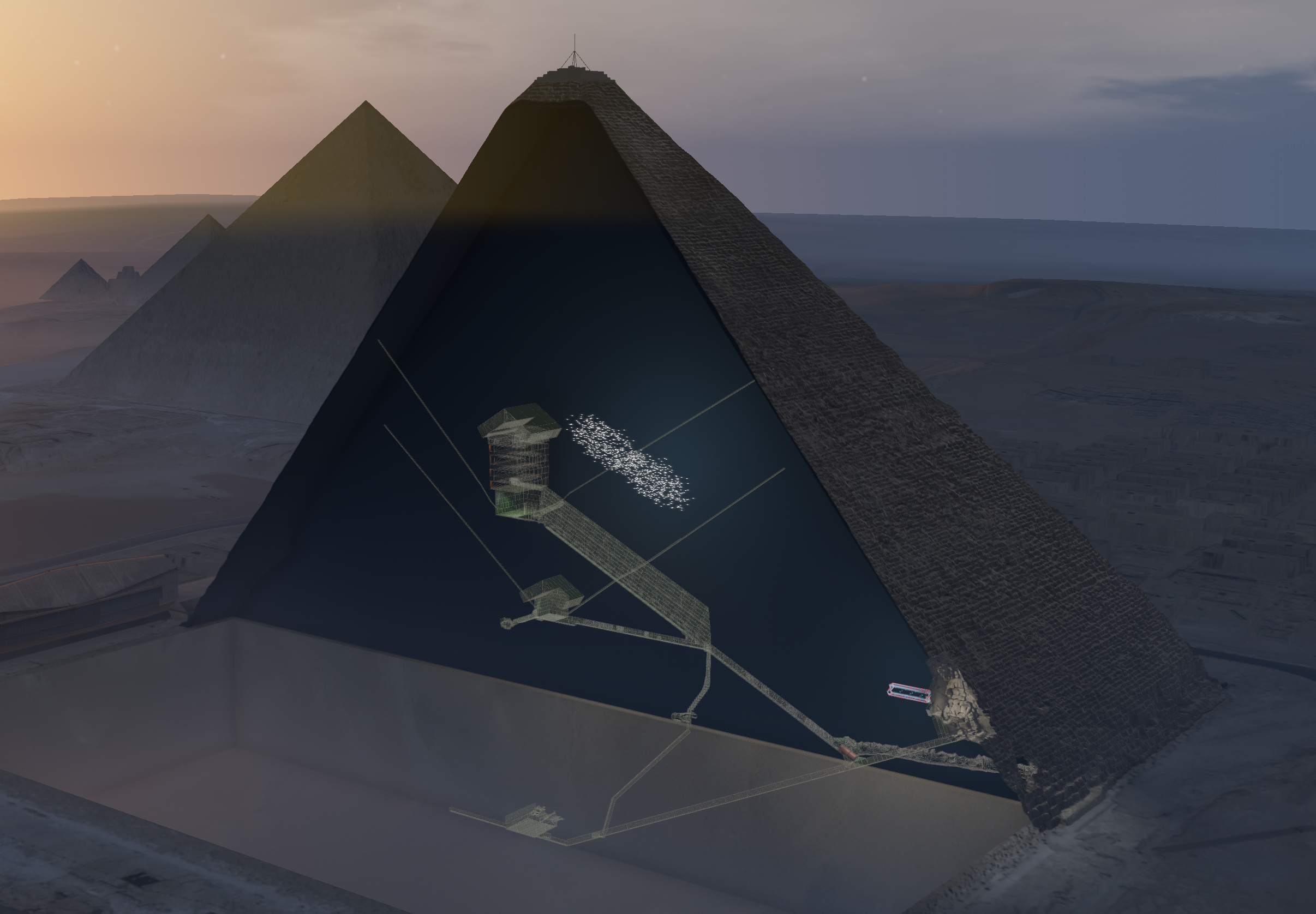 クフ王のピラミッド内部に発見した空間（白い点の集合で表現）の想像図.png
