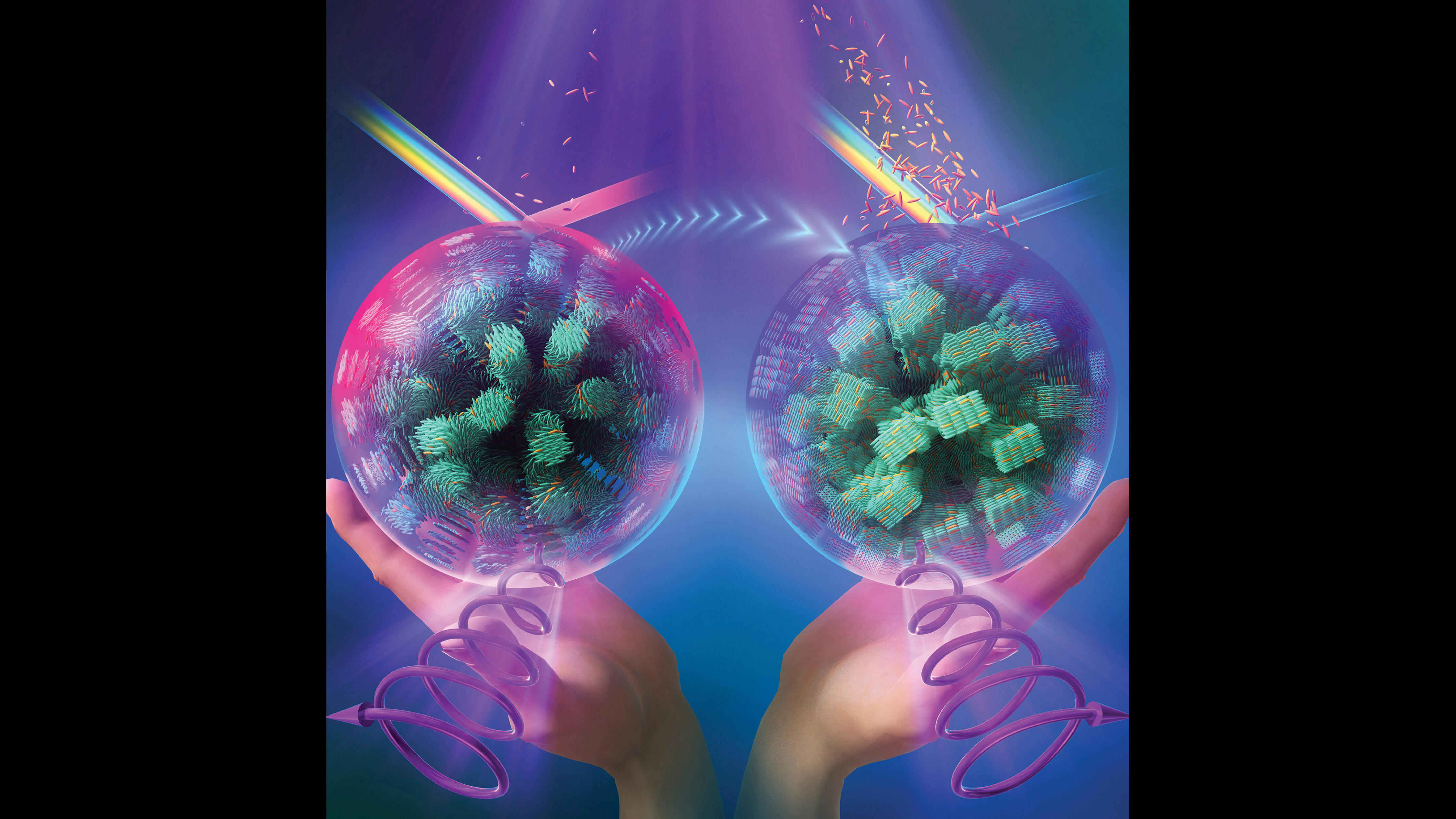 キラルドーパントの量に応じて円偏光構造色の色彩と円偏光発光の反転を